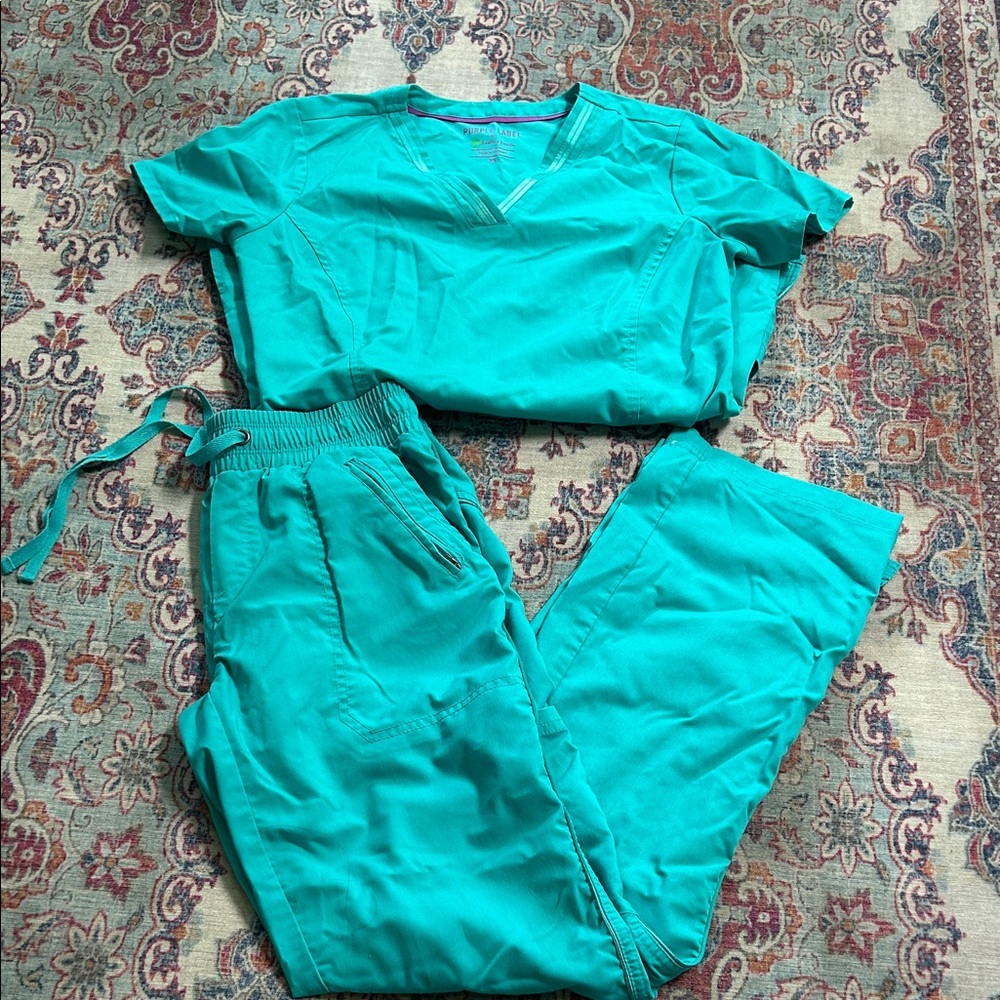 Purple Label by Healing Hands Teal V-Neck Scrub Top